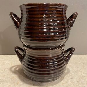 CRATE & BARREL Set of 2 Brunswick Stoneware Chili Soup Bowl Crock Brown Glazed